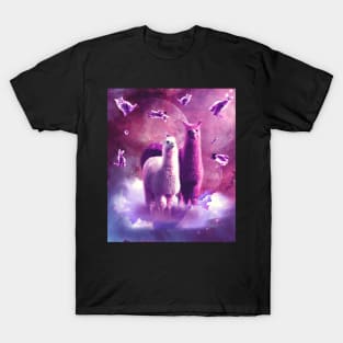 Outer Space Galaxy Cat With Llama T-Shirt